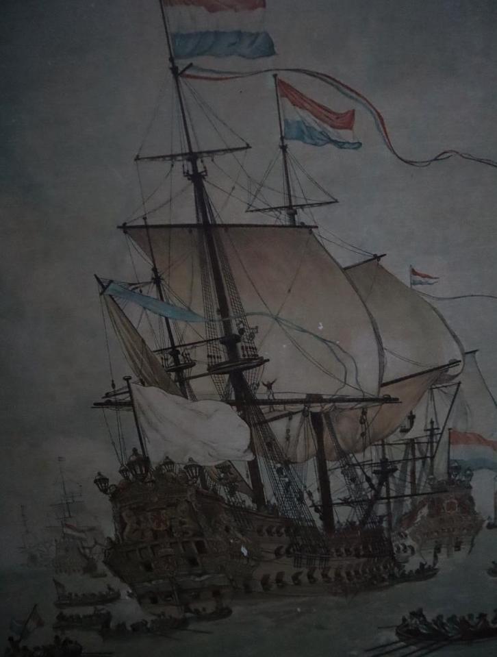 J.B. Wolters schoolplaat VOC vloot zeeslag de 7 provinciën, Antiek en Kunst, Antiek | Schoolplaten, Geschiedenis, Ophalen