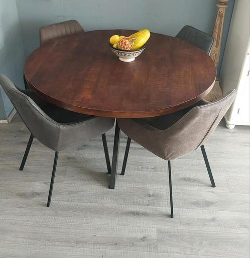 Mangohouten ronde eettafel, Huis en Inrichting, Tafels | Eettafels, Gebruikt, 100 tot 150 cm, 100 tot 150 cm, Vier personen, Rond