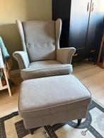 Nette Strandmon Ikea fauteuil + hocker grijs, Huis en Inrichting, Ophalen, Zo goed als nieuw, 75 tot 100 cm, 50 tot 75 cm
