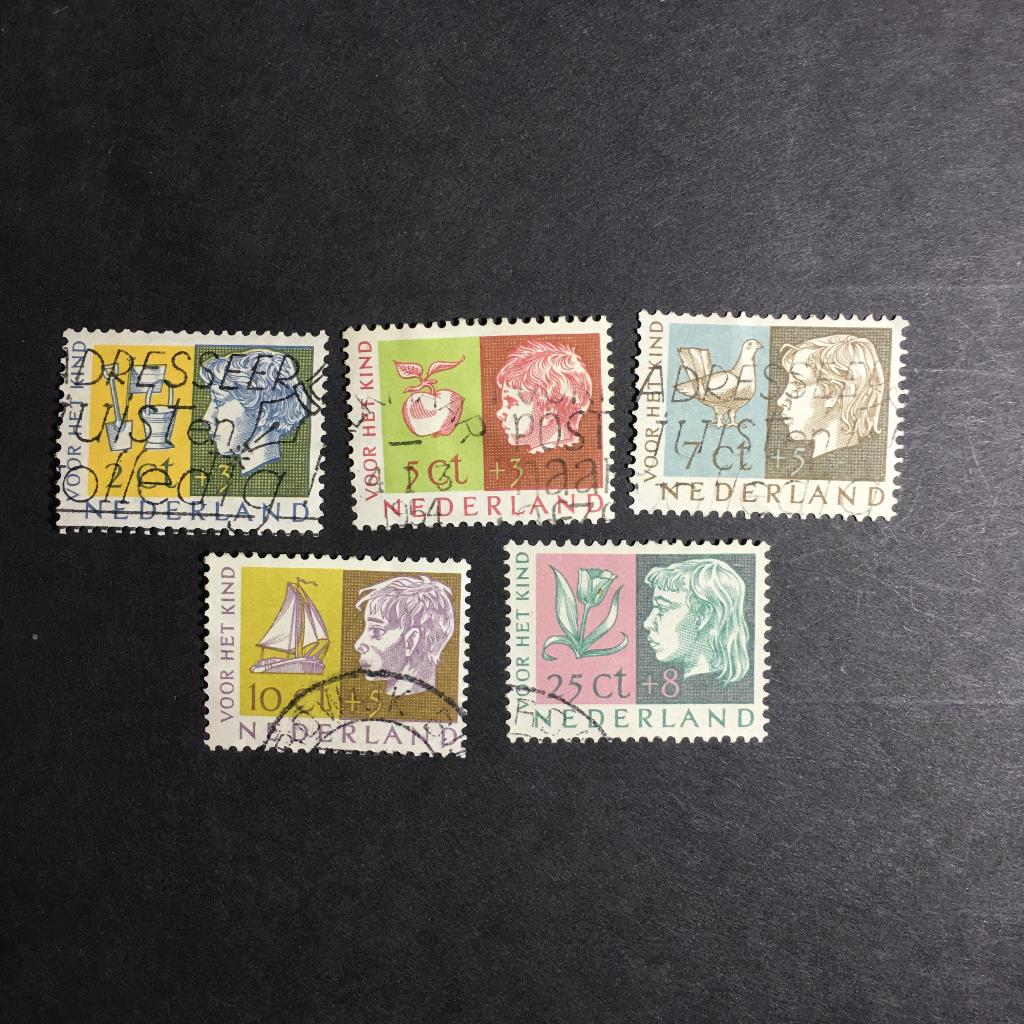 i32-612gpl Nederland 1953 NVPH 612 tm 616 gestempeld/plakker, Ophalen of Verzenden, Na 1940, Gestempeld
