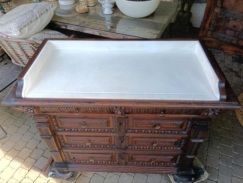 Badkamermeubel wastafel marmer vintage ladenkast dressoir co, Huis en Inrichting, Badkamer | Badkamermeubels, Zo goed als nieuw
