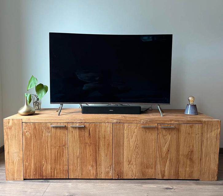 Teak TV meubel 170 x 60 x 50 zgan, Huis en Inrichting, Kasten | Televisiemeubels, Zo goed als nieuw, Minder dan 100 cm, 150 tot 200 cm