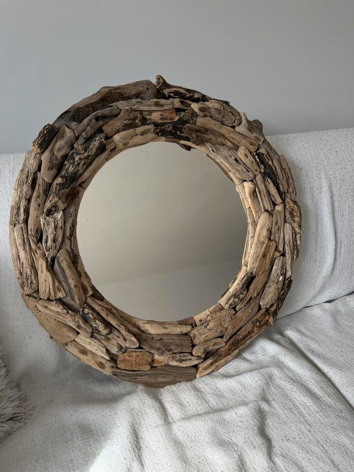 Houte ronde Spiegel, Huis en Inrichting, Woonaccessoires | Spiegels, Zo goed als nieuw, 50 tot 75 cm, Minder dan 100 cm, Rond
