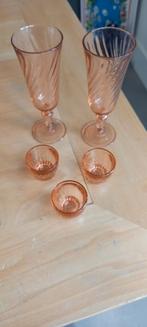ANTIEK ROSE GLAZEN BORRELGLAASJES  EN  CHAMPAGNE GLAZEN, Antiek en Kunst, Ophalen of Verzenden