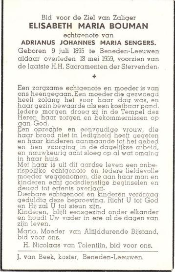 Beneden Leeuwen 1895 - 1959 Elisabeth Bouwman beschikbaar voor biedingen