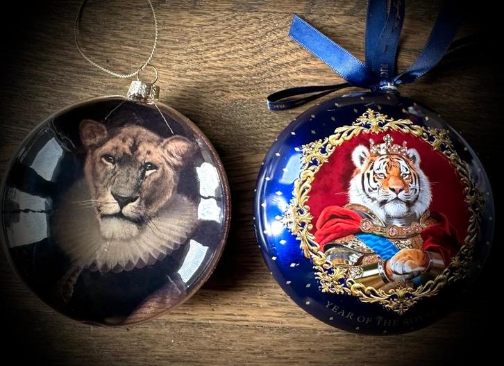 Kerstballen Kerstornament kerstbal tijger leeuw panter kerst, Diversen, Kerst, Zo goed als nieuw, Verzenden