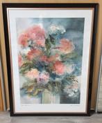 Ute S. Mertens aquarel / zeefdruk 'Rosa Hortensien', Antiek en Kunst, Ophalen