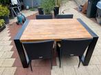 Tuinset: Tafel & 4 Stoelen mango, Tuin en Terras, Ophalen of Verzenden, Gebruikt, Vierkant, Hout
