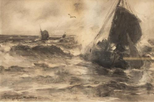 Gerhard Morgenstjerne Munthe, Bomschuiten op turbulente zee, Antiek en Kunst, Kunst | Schilderijen | Klassiek, Ophalen of Verzenden