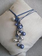 Vintage dames lange ketting blauw en zilverkleurig, Ophalen of Verzenden, Zo goed als nieuw, Blauw, Overige materialen