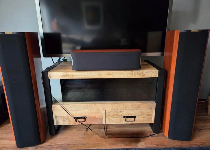 Quadral speakers 5 stuks kleur is kersenhout., Audio, Tv en Foto, Luidsprekers, Gebruikt, Front, Rear of Stereo speakers, 120 watt of meer