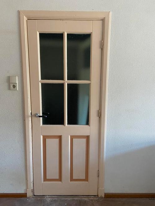 Paneeldeur met glas, Doe-het-zelf en Verbouw, Deuren en Horren, Gebruikt, Binnendeur, 200 tot 215 cm, 80 tot 100 cm, Glas, Hout