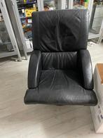 Fauteuil Zwart Leren Draaistoel Vintage 80’s Relax Stand, Ophalen, Gebruikt, Minder dan 75 cm, Leer