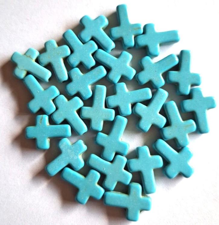 AANBIEDING 25 turquoise howliet kruis hang kralen 16x12 mm, Hobby en Vrije tijd, Kralen en Sieraden maken, Nieuw, Kraal, Verzenden