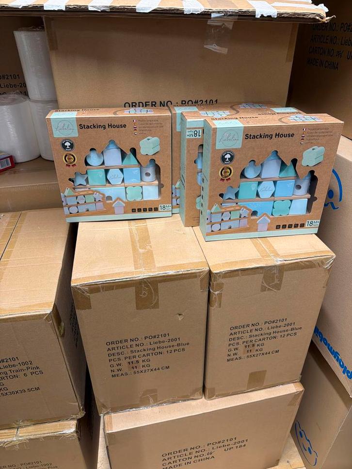 Partij Nieuwe Houten Speelgoed Huisjes Roze & Blauw, Kinderen en Baby's, Speelgoed | Bouwstenen, Nieuw, Overige merken, Ophalen