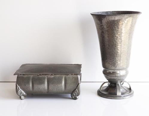 Gehamerd tin  van Gero : grote vaas en kistje, Antiek en Kunst, Antiek | Tin, Ophalen of Verzenden