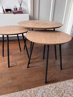 Set van 3 houten bijzettafels, Huis en Inrichting, Tafels | Bijzettafels, Minder dan 55 cm, Rond, Zo goed als nieuw, Hout