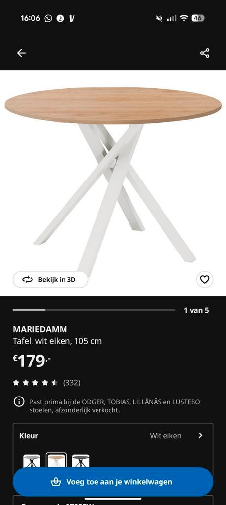 MARIEDAMM Ronde Eettafel - Wit Eiken, 105 cm, Huis en Inrichting, Tafels | Eettafels, Zo goed als nieuw, 100 tot 150 cm, 100 tot 150 cm