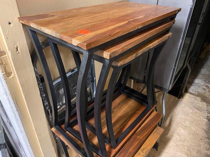 Bijzettafel Set Mango Hout & Staal, Huis en Inrichting, Tafels | Bijzettafels, Nieuw, Vierkant, Minder dan 45 cm, Minder dan 55 cm