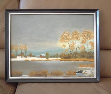 prachtig echt winter olieverf schilderij op board in lijst beschikbaar voor biedingen
