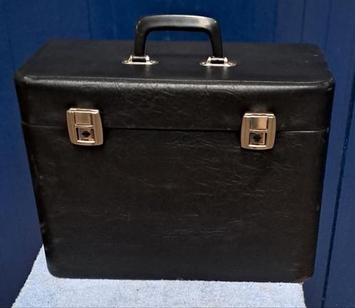 Vintage zwart leren archiefkoffer / platenkoffer, Sieraden, Tassen en Uiterlijk, Tassen | Reistassen en Weekendtassen, Gebruikt