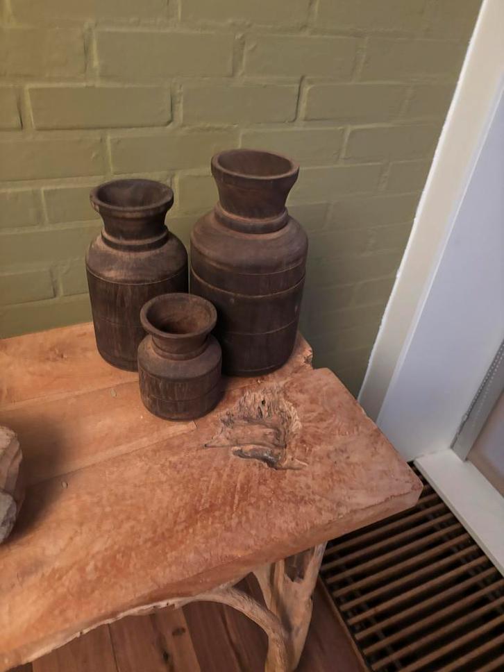 Houten Kelken Set van 3, Huis en Inrichting, Woonaccessoires | Vazen, Gebruikt, Overige kleuren, Minder dan 50 cm, Overige materialen