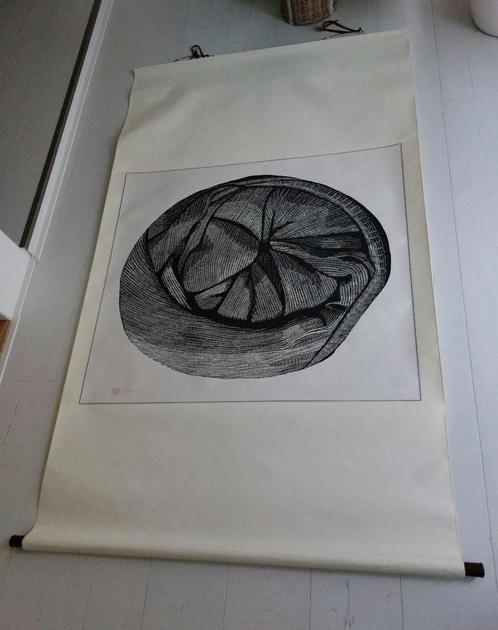 Grote scroll Abstract "zwarte soaken bol" gesigneerd, Antiek en Kunst, Kunst | Overige Kunst, Ophalen
