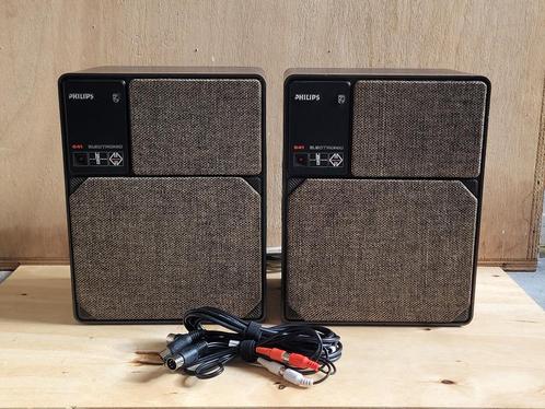 Philips RH 541 MFB vintage actieve speakers met kabels, Audio, Tv en Foto, Luidsprekers, Gebruikt, Front, Rear of Stereo speakers