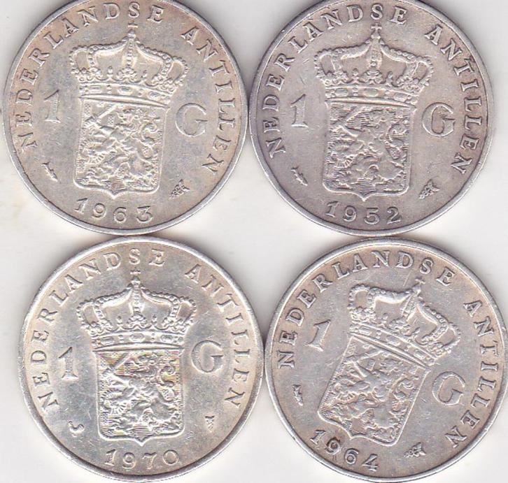 ANTILLEN 4 GULDENS 1952 - 1963 - 1964 - 1970 ZILVER, Postzegels en Munten, Munten | Nederland, Koningin Juliana, Zilver, Verzenden