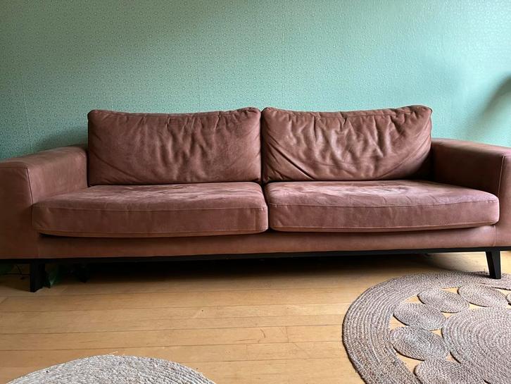 Cognac Microleer 3-zitsbank Torino (Wehkamp), Huis en Inrichting, Banken | Bankstellen, Gebruikt, Rechte bank, Driepersoons, 200 tot 250 cm