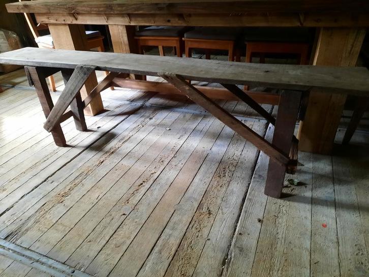 Teakhouten bank lange houten ba k sidetable stoer sober, Huis en Inrichting, Woonaccessoires | Overige, Gebruikt, Ophalen