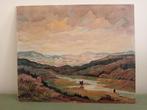 Landschap verf op hardboard, Antiek en Kunst, Verzenden