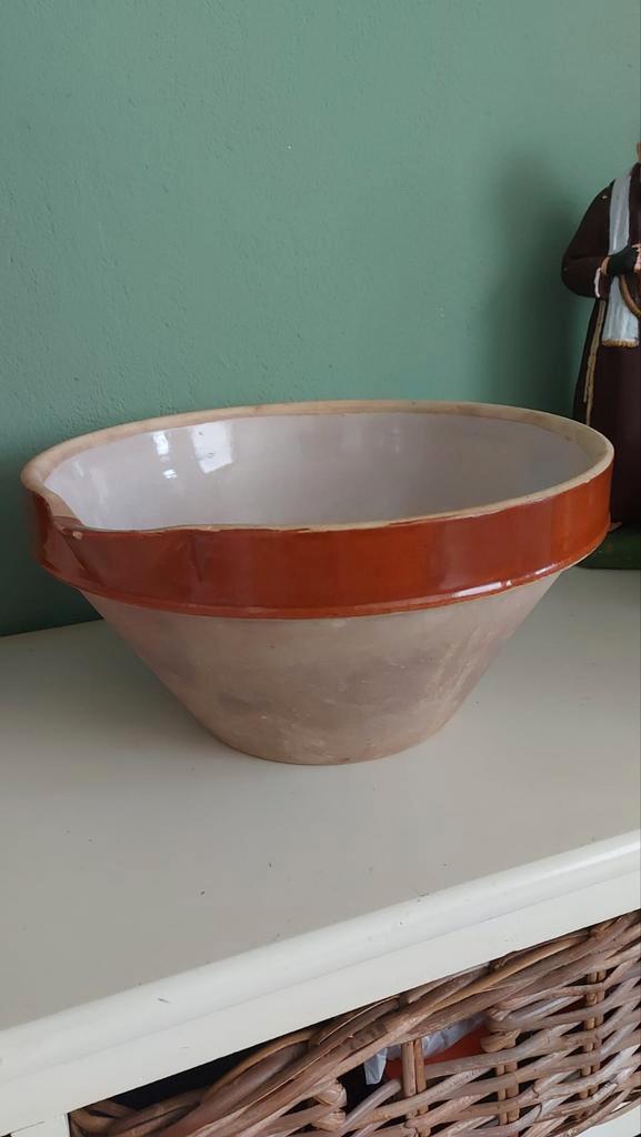 Mooie brocante grote Franse afroomschaal, Antiek en Kunst, Antiek | Keramiek en Aardewerk, Ophalen of Verzenden