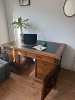 Massief eiken antiek bureau met lederen blad — 145x90 cm, Antiek en Kunst, Antiek | Kantoor en Zakelijk, Ophalen