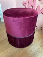 Paarse velvet poef met franjes met opbergruimte, Minder dan 50 cm, Rond, Ophalen of Verzenden, Zo goed als nieuw