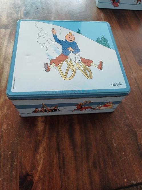 Kuifje blik samen met Bobby aan het sleeen, gebruikt, leeg, Verzamelen, Stripfiguren, Gebruikt, Beeldje of Figuurtje, Kuifje, Ophalen of Verzenden