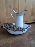 Brocante wit emaille wasbak/teil  met kan lampetset, Antiek en Kunst, Antiek | Emaille, Ophalen of Verzenden