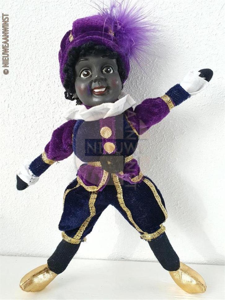 Authentieke etalage zwarte Piet pop - 20cm, paars/blauw, Diversen, Sinterklaas, Zo goed als nieuw, Verzenden
