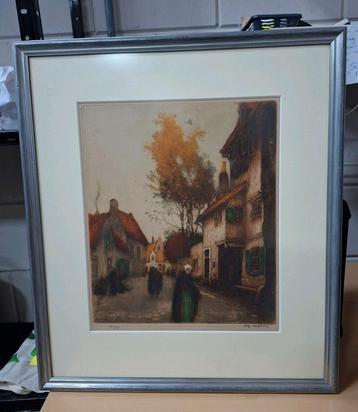 Ets 'Straatscene in een stad' van Alfred van Neste beschikbaar voor biedingen