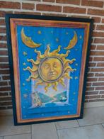 Zon Maan Luna poster in blauw frame glazen plaat, Ophalen, Foto of Poster, 75 cm of meer