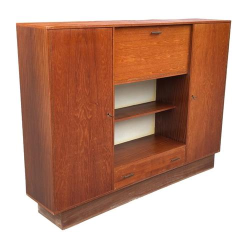 Vintage Wandmeubel Highboard Jaren 60 Teak Fineer Design, Huis en Inrichting, Kasten | Wandmeubels, Gebruikt, 100 tot 150 cm, 150 tot 200 cm