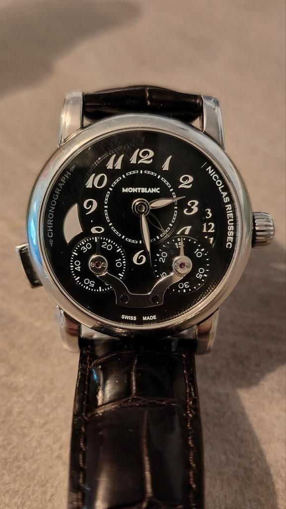 TWIN BARREL Montblanc Nicolas Rieussec Automaat Zwart 43mm, Sieraden, Tassen en Uiterlijk, Horloges | Heren, Zo goed als nieuw