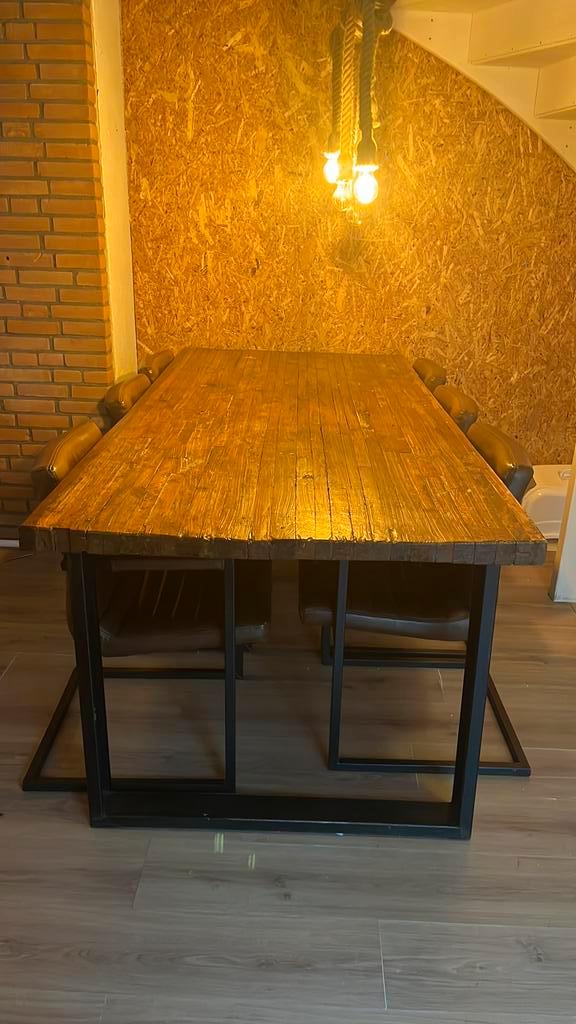 eettafel scheepshout en 6 stoelen, Huis en Inrichting, Complete eetkamers, Gebruikt, 4 tot 6 stoelen, Ophalen