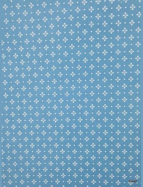 13985 jeansblauw behang met lieve bloemetjes vintageXL swiet, Huis en Inrichting, Stoffering | Behang, Blauw, Wit, Verzenden