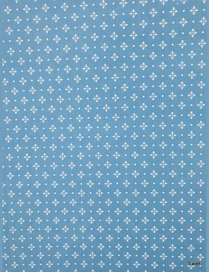 13985 jeansblauw behang met lieve bloemetjes vintageXL swiet, Huis en Inrichting, Stoffering | Behang, Blauw, Wit, Verzenden