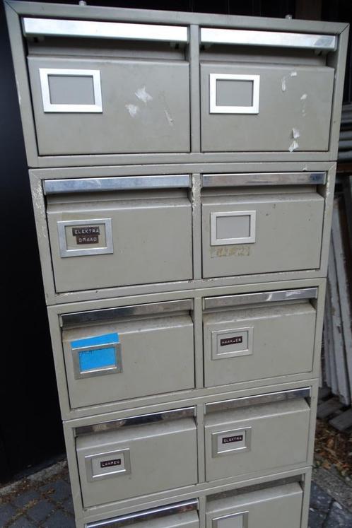 9 Metalen ladekastjes, vintage, Huis en Inrichting, Kasten | Ladekasten, Gebruikt, Minder dan 50 cm, 25 tot 50 cm, Metaal, 5 laden of meer