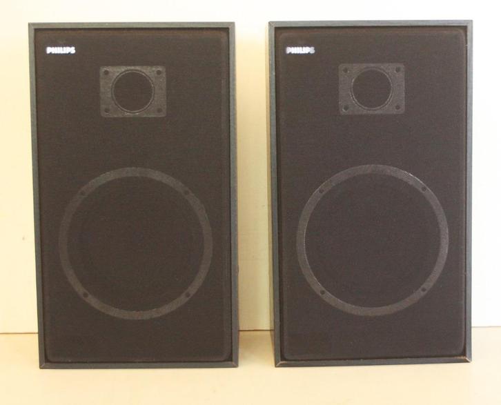 Vintage Philips Luidsprekers / Made In Holland, Belgium, Audio, Tv en Foto, Luidsprekers, Gebruikt, Front, Rear of Stereo speakers