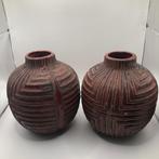 Set van 2 keramieken vazen – 18 cm – tribal/ethno stijl, Overige kleuren, Aardewerk of Porselein, Ophalen of Verzenden, Zo goed als nieuw