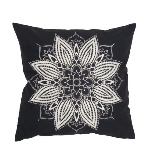 Mandala Lotus kussenhoes zwart 44 x 44 cm, Huis en Inrichting, Woonaccessoires | Kussens, Nieuw, Overige kleuren, Vierkant, Verzenden