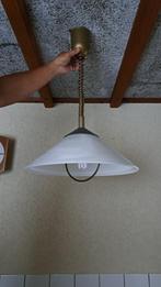 Hanglamp koper/messing uittrekbaar glazen kap matglas, Ophalen, Gebruikt, Glas
